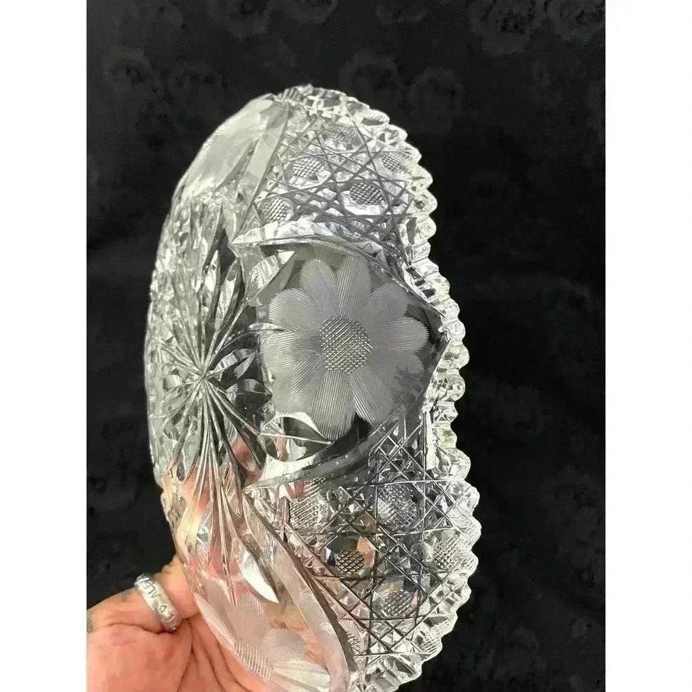 ABP Style Oblong Clear Cut Crystal Dish with‎ Sawtooth Rim American Brilliant